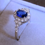 Luxury Dark Blue Ring Finger Engagement Party Jewelry For Bride Women - Gemstone Gold