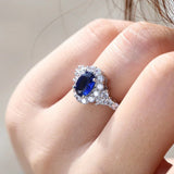 Luxury Dark Blue Ring Finger Engagement Party Jewelry For Bride Women - Gemstone Gold