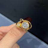 Luxury Gold Wide Ring for Women Party Anniversary Jewelry - Genuine - Gemstone