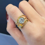 Luxury Gold Wide Ring for Women Party Anniversary Jewelry - Genuine - Gemstone
