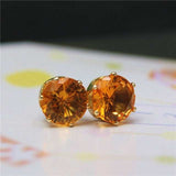 Luxury Gold Zircon Stud Earrings For Women Anniverssary Party Jewelry - Genuine - Gemstone