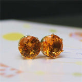 Luxury Gold Zircon Stud Earrings For Women Anniverssary Party Jewelry - Genuine - Gemstone