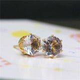 Luxury Gold Zircon Stud Earrings For Women Anniverssary Party Jewelry - Genuine - Gemstone
