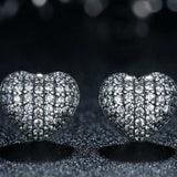 Luxury heart-shaped stud earrings for women with zircon stones in 925 sterling silver, perfect for anniversary and wedding jewelry.