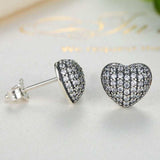 Luxury heart-shaped stud earrings for women in 925 sterling silver with zircon stones for anniversary and wedding jewelry