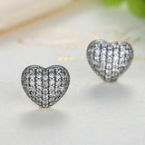 Luxury silver heart stud earrings for women with zircon stones, perfect for anniversaries and weddings