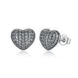 Luxury heart stud earrings for women made of 925 sterling silver with zircon stones, perfect for anniversary and wedding gifts.