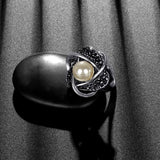 Luxury Hollowed Pearl Ring Women Bridal Wedding Jewelry - Genuine - Gemstone