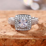 Luxury Inlaid AAA Zircon Ring Wedding Accessories Women's Jewelry - Genuine - Gemstone