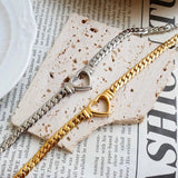 Luxury Love Heart Jewelry Set Chain Necklace for Women Nail Bracelet - Genuine - Gemstone
