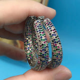 Luxury Multicolor Gemstone Earring Full mirco paved Women Wedding Party Jewelry - Gemstone Gold