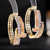 Luxury Multicolor Gemstone Earring Full mirco paved Women Wedding Party Jewelry - Gemstone Gold