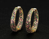 Luxury Multicolor Gemstone Earring Full mirco paved Women Wedding Party Jewelry - Gemstone Gold