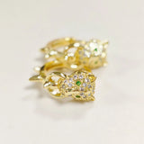 Luxury Needle Leopard Animal Hoop Earrings 18K Gold for Women Jewelry - Gemstone Gold