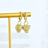 Luxury Needle Leopard Animal Hoop Earrings 18K Gold for Women Jewelry - Gemstone Gold