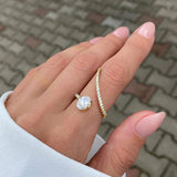 Luxury Paved Dazzling Zircon Ring for Women Wedding Geometric Party Jewelry - Gemstone Gold