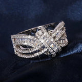 Luxury Silver Women Ring Zircon Wedding Party Jewelry - Gemstone Gold