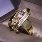 Luxury Stylish Gold Ring Female Engagement Promise Women Jewelry - Gemstone Gold