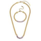 Luxury Tennis Chain Gold Jewelry Set Women Bracelet Necklace Jewelry Set - Genuine - Gemstone