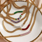 Luxury Tennis Chain Gold Jewelry Set Women Bracelet Necklace Jewelry Set - Genuine - Gemstone