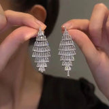 Luxury Zircon Bridal Dangle Drop Earrings for Women Wedding Party Jewelry - Gemstone Gold