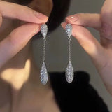 Luxury Zircon Bridal Dangle Drop Earrings for Women Wedding Party Jewelry - Gemstone Gold