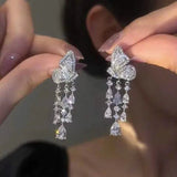 Luxury Zircon Bridal Dangle Drop Earrings for Women Wedding Party Jewelry - Gemstone Gold