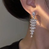 Luxury Zircon Bridal Dangle Drop Earrings for Women Wedding Party Jewelry - Gemstone Gold