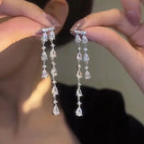 Luxury Zircon Bridal Dangle Drop Earrings for Women Wedding Party Jewelry - Gemstone Gold