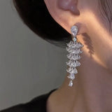 Luxury Zircon Bridal Dangle Drop Earrings for Women Wedding Party Jewelry - Gemstone Gold