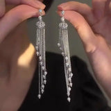 Luxury Zircon Bridal Dangle Drop Earrings for Women Wedding Party Jewelry - Gemstone Gold