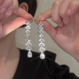 Luxury Zircon Bridal Dangle Drop Earrings for Women Wedding Party Jewelry - Gemstone Gold