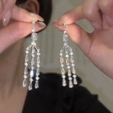 Luxury Zircon Bridal Dangle Drop Earrings for Women Wedding Party Jewelry - Gemstone Gold