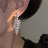 Luxury Zircon Bridal Dangle Drop Earrings for Women Wedding Party Jewelry - Gemstone Gold