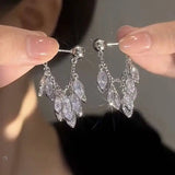 Luxury Zircon Bridal Dangle Drop Earrings for Women Wedding Party Jewelry - Gemstone Gold