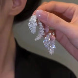 Luxury Zircon Bridal Dangle Drop Earrings for Women Wedding Party Jewelry - Gemstone Gold