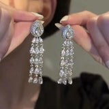 Luxury Zircon Bridal Dangle Drop Earrings for Women Wedding Party Jewelry - Gemstone Gold
