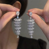 Luxury Zircon Bridal Dangle Drop Earrings for Women Wedding Party Jewelry - Gemstone Gold