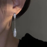 Luxury zircon long drop earrings women party accessories jewelry - Gemstone Gold