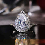 Luxury Zircon Water Drop Ring Engagement Women Wedding Party Jewelry - Gemstone Gold