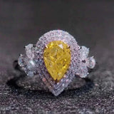 Luxury Zircon Water Drop Ring Engagement Women Wedding Party Jewelry - Gemstone Gold
