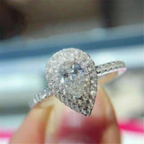 Luxury Zircon Water Drop Ring Engagement Women Wedding Party Jewelry - Gemstone Gold