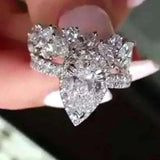 Luxury Zircon Water Drop Ring Engagement Women Wedding Party Jewelry - Gemstone Gold