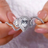 Luxury Zircon Water Drop Ring Engagement Women Wedding Party Jewelry - Gemstone Gold