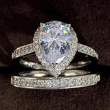 Luxury Zircon Water Drop Ring Engagement Women Wedding Party Jewelry - Gemstone Gold