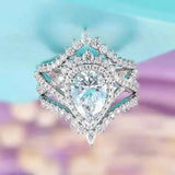 Luxury Zircon Water Drop Ring Engagement Women Wedding Party Jewelry - Gemstone Gold