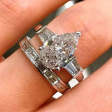 Luxury Zircon Water Drop Ring Engagement Women Wedding Party Jewelry - Gemstone Gold