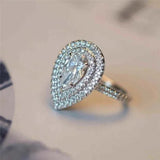 Luxury Zircon Water Drop Ring Engagement Women Wedding Party Jewelry - Gemstone Gold