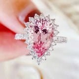 Luxury Zircon Water Drop Ring Engagement Women Wedding Party Jewelry - Gemstone Gold