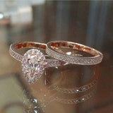 Luxury Zircon Water Drop Ring Engagement Women Wedding Party Jewelry - Gemstone Gold